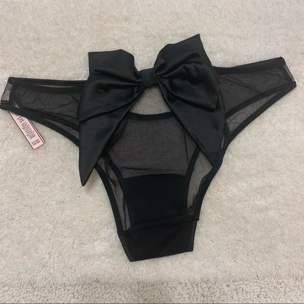 Victoria's Secret Ribbon Bow Black Mesh Cheeky Panty Small - Picture 5 of 8